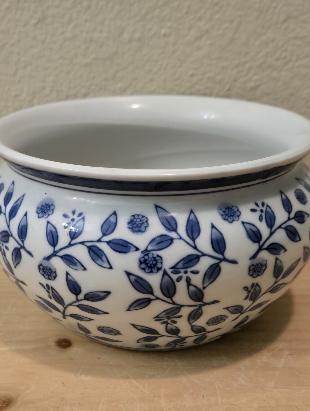Vintage Blue & White Floral Chinoiserie Ceramic Bowl Planter Flower Pot Vase
